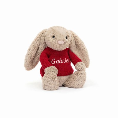 Jellycat Bashful Beige Conejo with Red Jumper | WQJN-02897